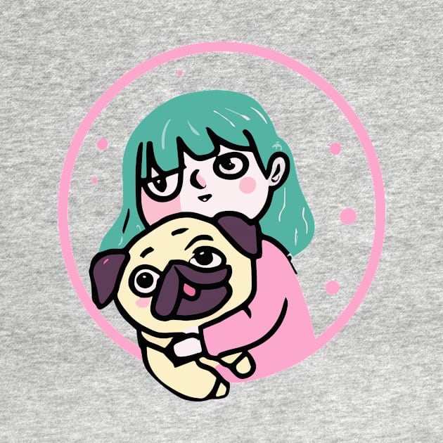 Girl with Pug Dog Lover Puppy by BetterManufaktur